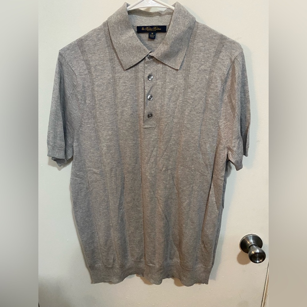 Brooks Brothers 55% Silk 45% Cotton Light Gray Polo Sweater